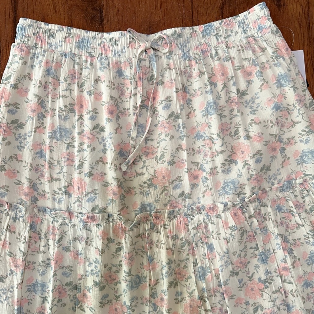 Celebrity Pink Floral Tiered Maxi Skirt - White with Pink & Blue - Picture 6 of 16